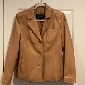 CAMEL LEATHER JACKET M Wilsons Leather Pelle Brown Tan Tailored Fall Spring